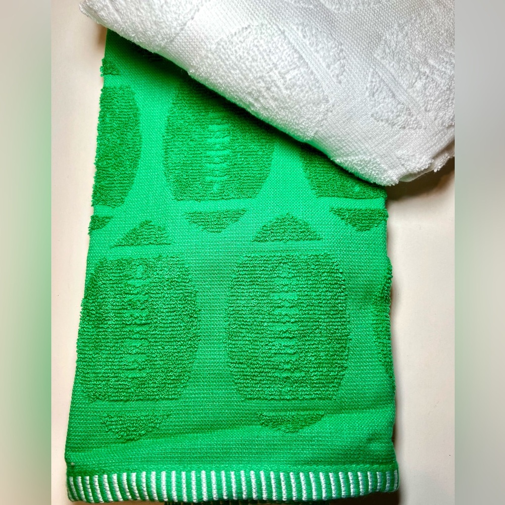 Set of 2 Textured Footballs Kitchen Towels Green White Sports Superbowl